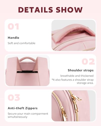 Arcoyard Rolling Backpack for Women, 15.6 Inch Travel Backpack with Wheels - color: Pink Gold, size: 15.6-inch