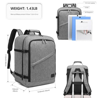 Kono Travel Backpack Airline Approved Overhead Bin Personal Item Bag - color: Grey, size: Medium