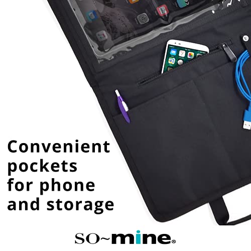 SO~MINE Touch Screen Tablet Case | With Compatible Cover | Organizer Bag | 6 Storage Pockets | Fits Over Airplane and Car Seat Backs | Adjustable Hanging Strap