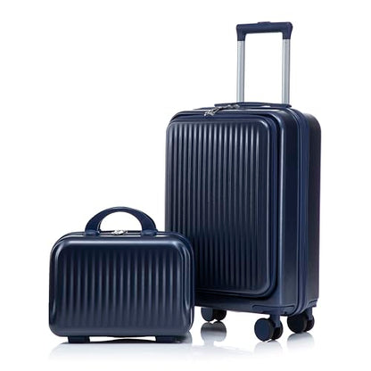 Merax 20/14 Inch Hardside Luggage, Lightweight Suitcase with Spinner Wheels - color: Navy ABS, size: 14/20 Inch