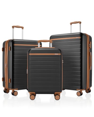 Kono 3-Piece Luggage Set 20/24/28 Expandable Hardshell Long Trip Black - color: Black, size: 3-piece set (20/24/28)