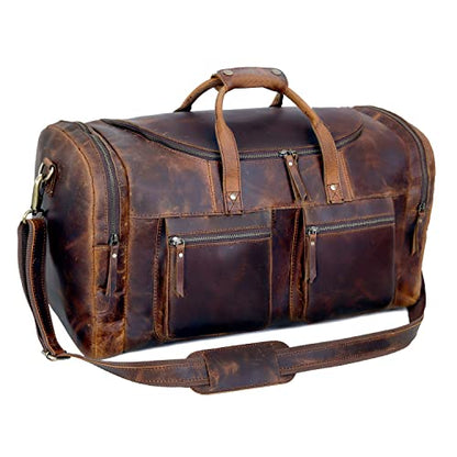 32" Vintage Duffel Classic Style with Modern Outlook Retro Thick Full Grain Cowhide Handmade Airplane Under seat Carry On Bags Leather Gym Overnight Luggage Bag - size: 32 inch