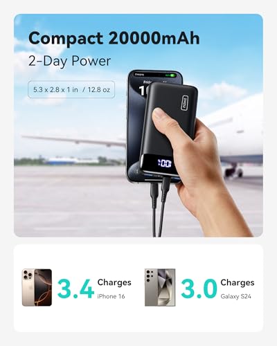 INIU 20000mAh Portable Charger, Compact 22.5W Fast Charging USBC Power Bank - color: Black, size: Classic Size