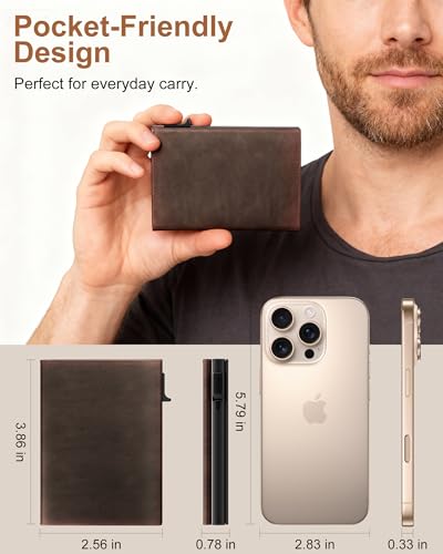ROYAL KIT Wallet for Men Card Holder: Pop Up Card Case, RFID Blocking, Premium Genuine Leather, Slim, Minimalist, Front Pocket - 14 Card Capacity | ID Window | Cash Slot (Brown) - color: Dark Brown