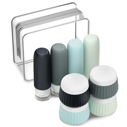 Mrsdry Travel Bottles 8 Pack, TSA Approved 3 oz Toiletries Containers, Leak Proof Silicone Squeezable Essentials Jars with Clear Bag - color: Black Gray, size: Bottle 3oz Jars 3oz
