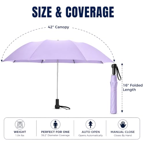 Compact Folding Umbrella Windproof Automatic Open Travel Rain Umbrella - color: Light Purple