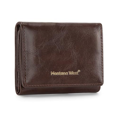 Montana West Wallet Women Small Trifold Wallet RFID Blocking Minimalist Wallets with ID Window - color: Coffee