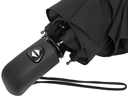 Amazon Basics Round Travel Umbrella for Rain, Compact Umbrella with Auto Open/Close, Strong Alloy Steel Frame, Compact Size for Backpacks/Handbags (11" Long When Closed), One Size, Black