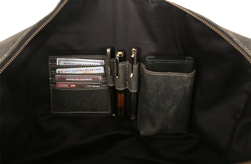 KomalC Leather Travel Duffle Bag, Cabin Carry-On for Men & Women - style: Charcoal Black