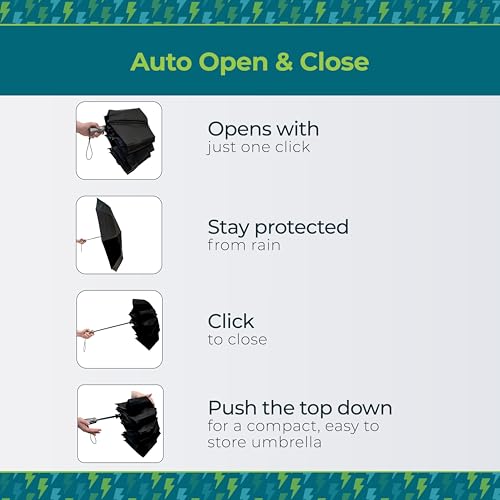 Totes Auto Open/Close Windproof Ultimate Compact Umbrella with UV and Water Repellent Protection - color: Black, size: 55" Canopy
