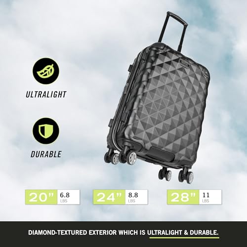 Kenneth Cole REACTION Diamond Tower Collection Lightweight Hardside Expandable 8-Wheel Spinner Travel Luggage, Lavender, 24-Inch Checked - color: Lavender, size: 24-Inch Checked