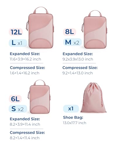 Bagsmart Compression Packing Cubes, Travel Bag Cruise Ship Essentials - color: Light Pink