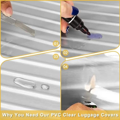 3 Piece Clear Luggage Cover Set Fits 20 24 28 Inch Suitcase - size: 20 inch + 24 inch + 28 inch suitcase covers set