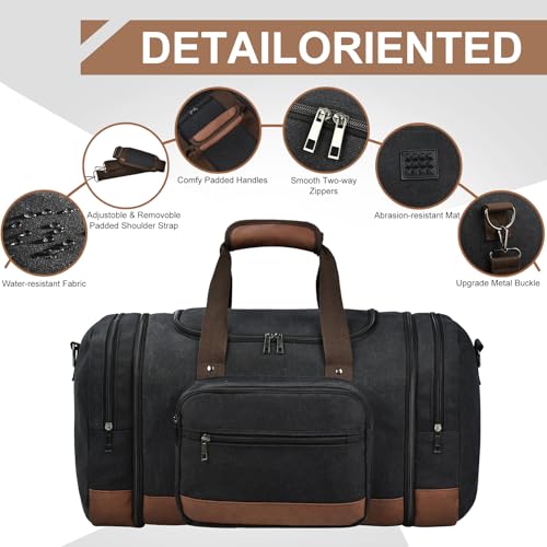 Litvyak 50L Canvas Duffle Bag for Travel Weekend Gym Overnight Carry-on - color: Black, size: 50L