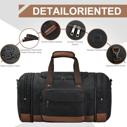Litvyak 50L Canvas Duffle Bag for Travel Weekend Gym Overnight Carry-on - color: Black, size: 50L