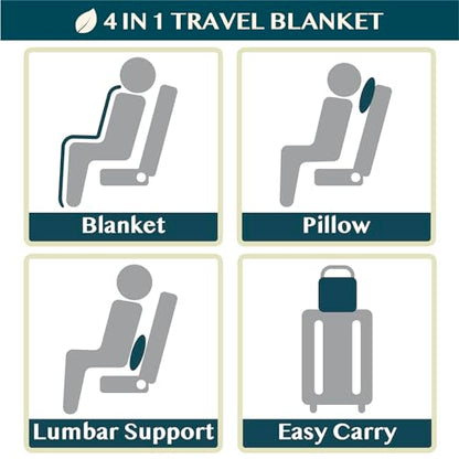 PAVILIA Compact 2-in-1 Travel Blanket Pillow for Airplane Flight, Dark Gray - color: Gray