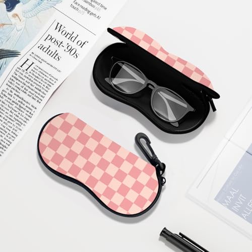 Sunglasses Soft Case, Ultra Light Portable Neoprene Zipper Glasses Case for Men Women - color: Pink Plaid