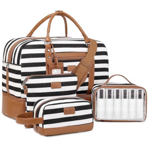 4PCS Weekender Bags for Women Large Overnight Weekend Travel Duffel Bags - color: Wide Black White-CH