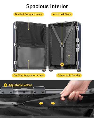 LEVEL8 Zipperless Large Suitcases Hardshell Checked Luggage 28 Inch, Blue - color: Blue, size: Checked 28 Inch