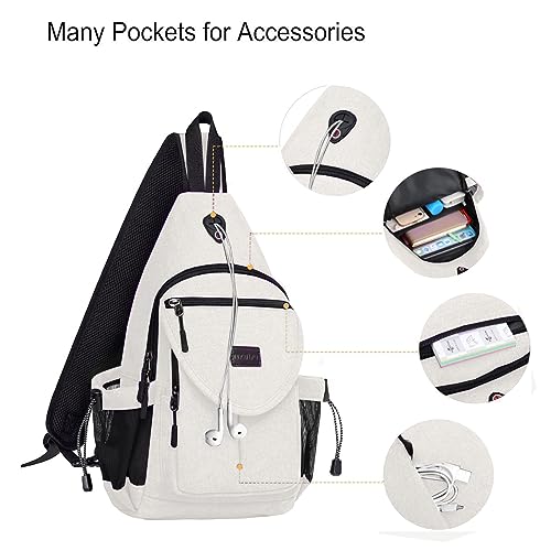 MOSISO Crossbody Sling Bag for Women, Shoulder Backpack, Hiking Daypack Bag - color: Pearl White