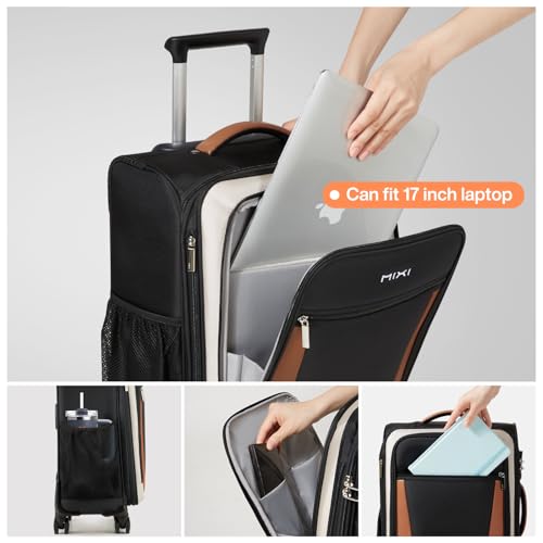 mixi Carry On Luggage 20 Inch Softside Suitcase, Black-Off White - color: Black-Off White, size: 20-Inch Carry On