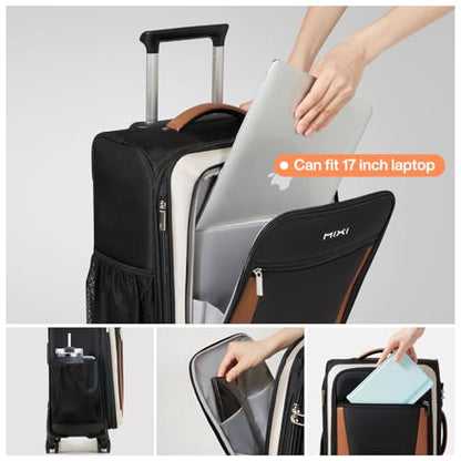 mixi Carry On Luggage 20 Inch Softside Suitcase, Black-Off White - color: Black-Off White, size: 20-Inch Carry On