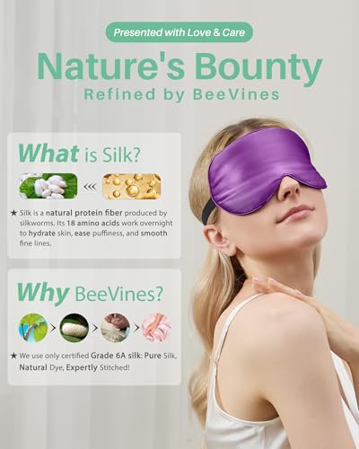 BeeVines 100% Silk Sleep Mask, Blackout Eye Masks(Black & Rich Purple) - color: 11- Black & Rich Purple