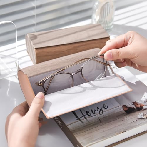 Philley Dual Glasses Case 2-in-1 Double Eyeglasses case - color: Wood Grain (Coffee + Brown)