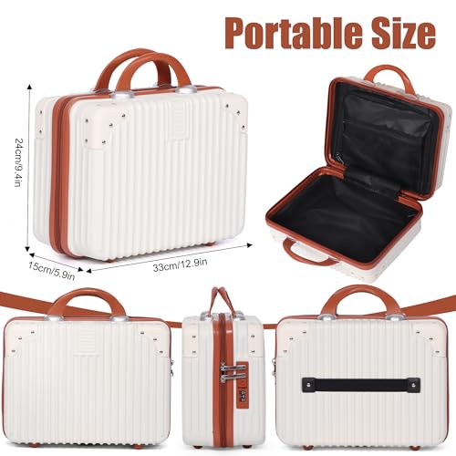 Vanity Case, 14 Inch Hard Shell Makeup Travel Suitcase, Beige - color: Beige