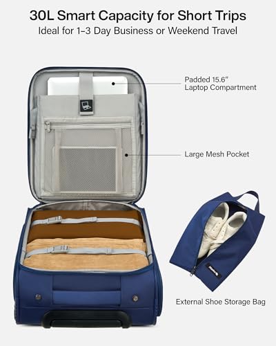 Hanke Underseat Carry On Luggage with Wheels, 17 Inch Rolling Bag, Blue - color: Blue, size: 17 Inch Underseat Plus