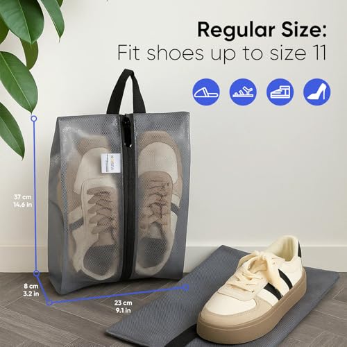 VUSIGN Travel Shoe Bag, Water-Resistant Shoe Pouch for Gym and Sport, Odor-Resistant Soccer Cleats Bag (Gray, 4-Pack) - size: Standard Size, style: 4 Pc