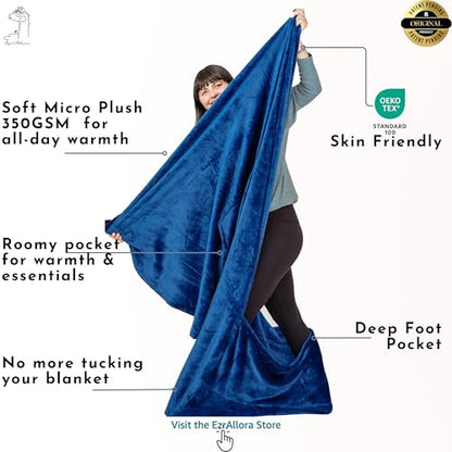 Original Patented Foot Pocket Blanket, Fleece Lightweight (Blue, Giant) - color: Velvet Blue, size: Oversized