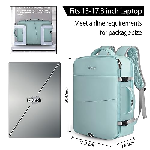 Lubardy Travel Backpack for Men Women 40L Flight Approved Carry on Backpack - color: Green(backpack With 3 Packing Cubes)
