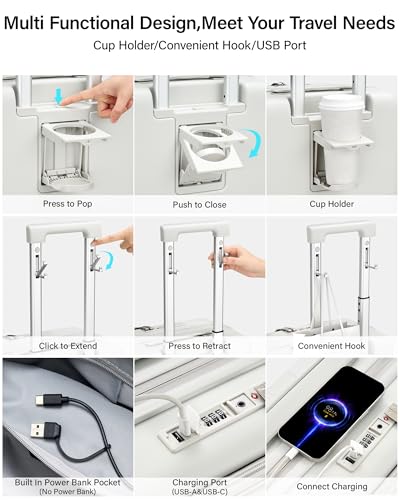 Hanke Top Opening 20" Carry On Luggage Expandable Hard Shell Smoke White - color: Smoke White, size: 20 Inch EXT