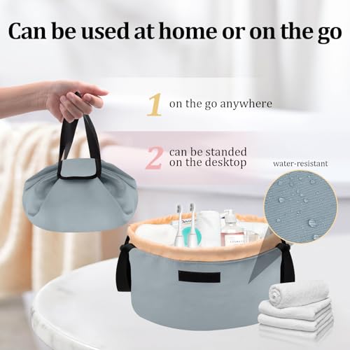 Large Flat Open Makeup Bag,Lay Drawstring Cosmetic Bag Travel Toiletry Bag (Greyish Blue) - color: Greyish Blue