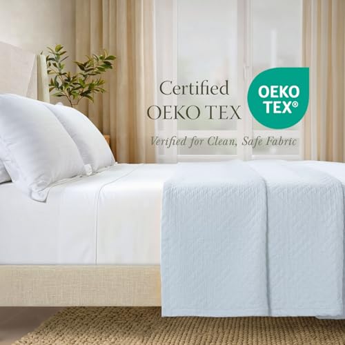 Threadmill Cotton Queen Coverlet Blanket, Jacquard, Light Blue, 90x92 - color: Classic Light Blue, size: Queen / Full