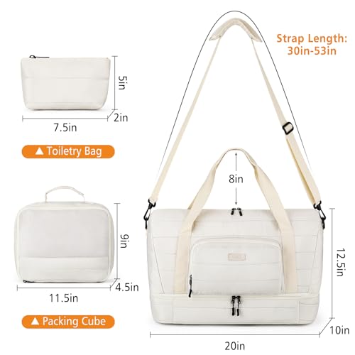 TIBES Travel Weekender Bag for Women, Overnight Bag with Shoe Compartment - color: Light Khaki