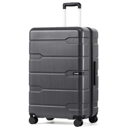 Coolife Large Checked Luggage Hardside Suitcase with Spinner Wheels, 28in - color: Charcoal-New2.0, size: Large Checked(28in)