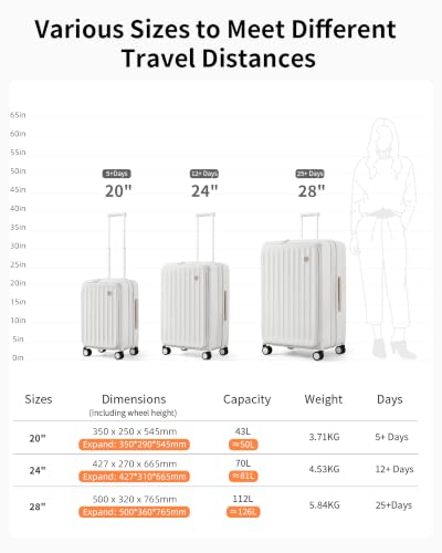 24 Inch Checked Luggage Expandable Top Opening Trunk Luggage with Spinner Wheels, Lightwight Hardside Travel Suitcase for Women Men, Warm White Apricot - color: Warm White Apricot, size: 24 inch Checked-Medium