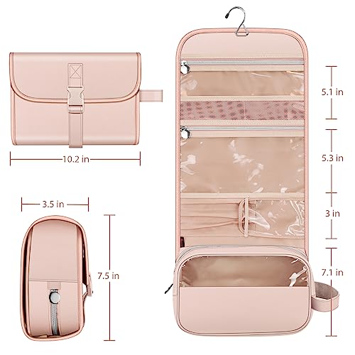 FINTIE Portable Toiletry Cosmetic Travel Bag Hanging Makeup Organizer - color: Pink