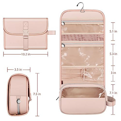 FINTIE Portable Toiletry Cosmetic Travel Bag Hanging Makeup Organizer - color: Pink