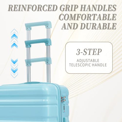 GDFStudio 20/24/28 Inch 3 Piece Luggage Set, ABS Hard Shell Spinner Suitcase with 360° Silent Wheels, Expandable Capacity,Combination Lock, Retractable Handle, Carry On & Checked Suitcases,Blue - color: Blue, size: 20/24/28In