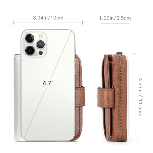 GAEKEAO Small Wallet for Women Leather RFID Blocking Bifold Zipper Pocket Credit Card Holder Card Case Wallets with ID Window - color: White&Brown
