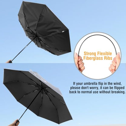 G4Free UPF 50+ UV Protection Travel Umbrella 42/46 Inch Auto Open Close - color: Black/Silver, size: 46 inch