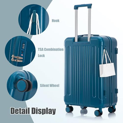 Hardside Luggage Sets, Lightweight Stripes Suitcase with Spinner Wheels, Blue-222 - color: Blue-222, size: 20/24/28 Inch
