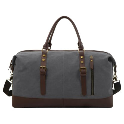 55L Canvas Duffle Bag for Men, Carry On Travel Weekender Overnight Bag - color: Grey
