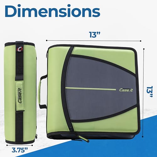 Case-it School Zipper Binder | 3-Inch O-Rings | 600-Sheet | D-146 Key Lime - color: M Green Lime, size: 1 Pack