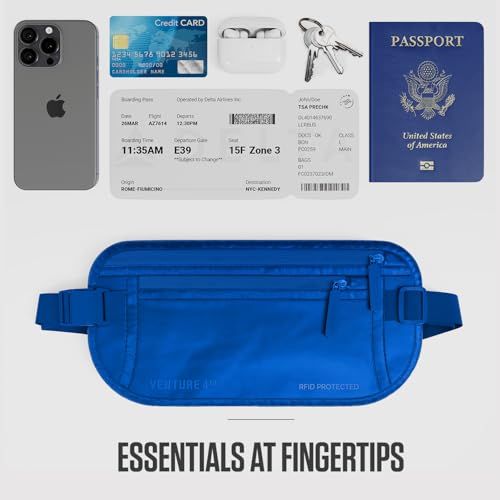 VENTURE 4TH Travel Money Belt, RFID Blocking Passport Holder - Sleek Blue - color: Sleek Blue