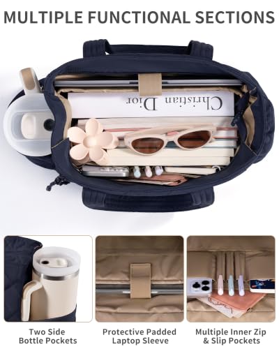 Bagstellar Lunch Tote Bag for Women, 3 in 1 Work Bag with Lunch Compartment - color: Navy Blue