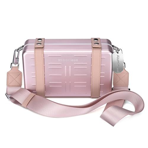 BYOOTIQUE Aluminum Hard Shell Purse with Strap Cosmetic Makeup Case Travel - color: Pink